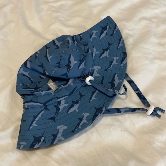 Jan & Jul Shark Print Aqua Quick Dry Blue Adjustable Bucket Hat Infant Small - Picture 3 of 7